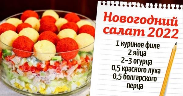 Новогодний салат с курицей и сырными шариками